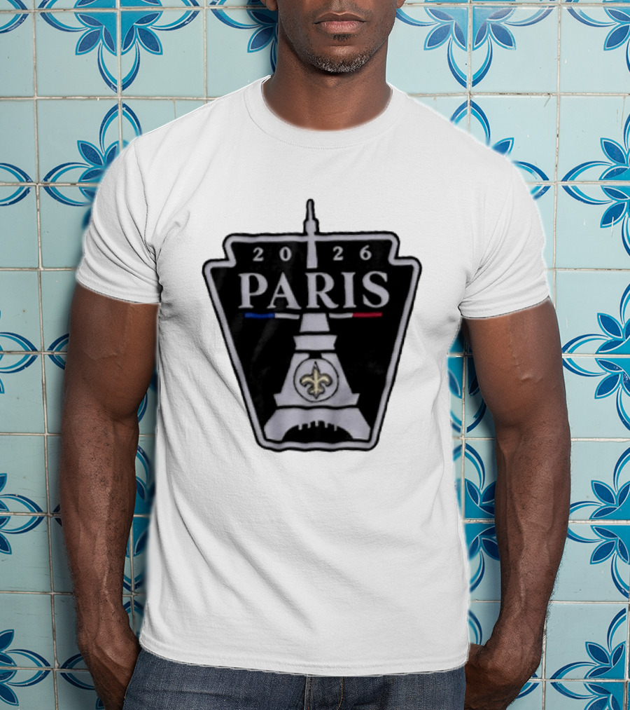 New Orleans Saints 2026 Paris Eiffel Tower Fleur De Lis NFL Event T-Shirt