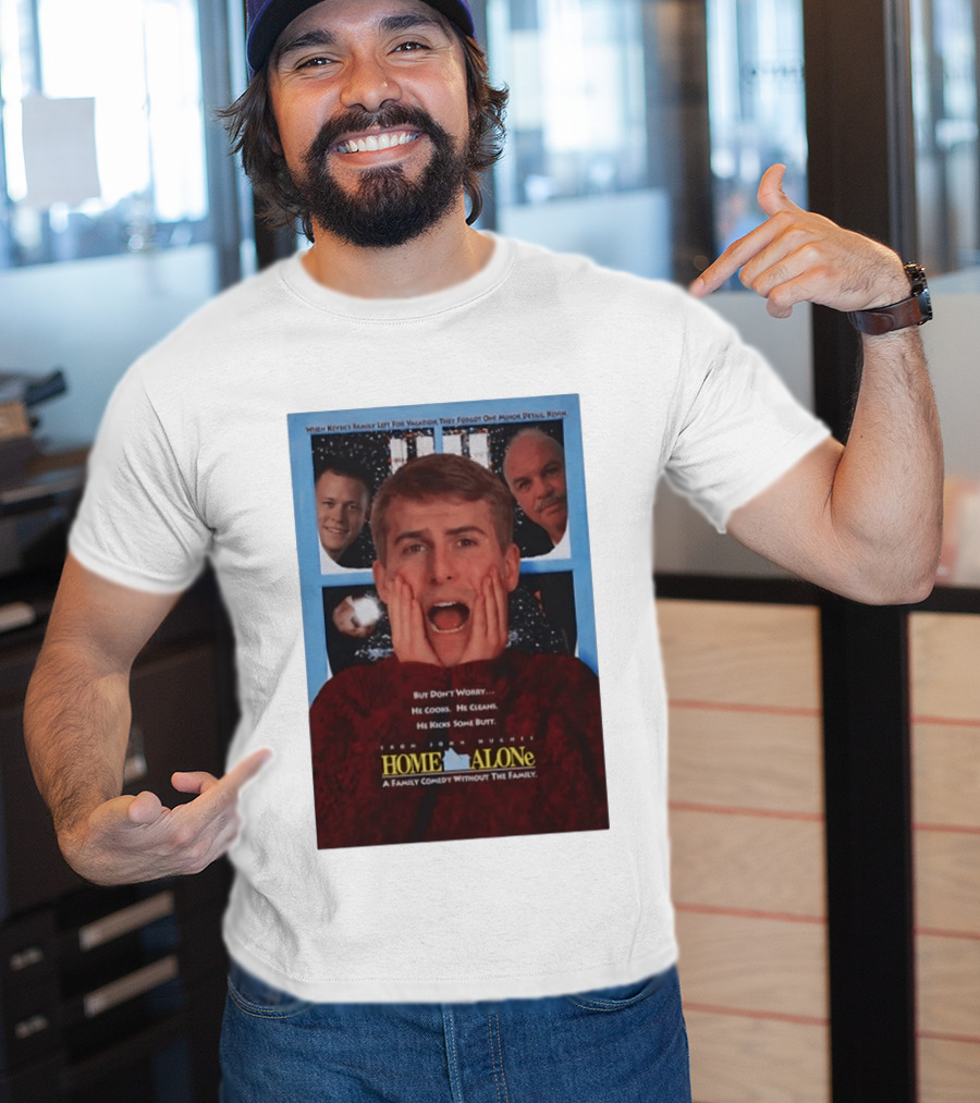 Home Alone But Don't Worry He Cooks He Cleans He Kicks Some Butt John Hughes Movie Kevin McCallister T-Shirt