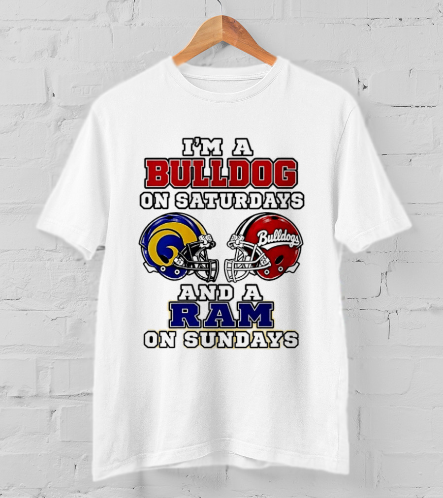 I'm A Bulldog On Saturdays And A Ram On Sundays Football Helmets T-Shirt