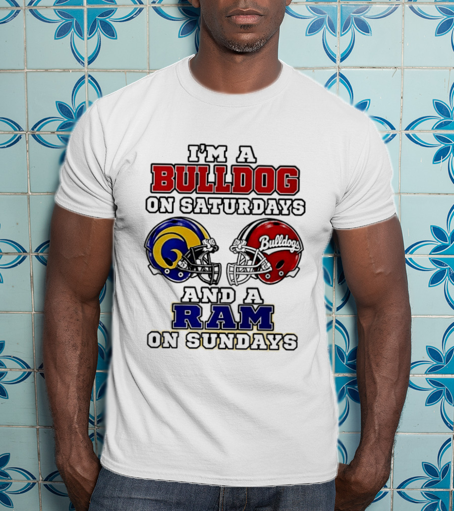 I'm A Bulldog On Saturdays And A Ram On Sundays Football Helmets T-Shirt