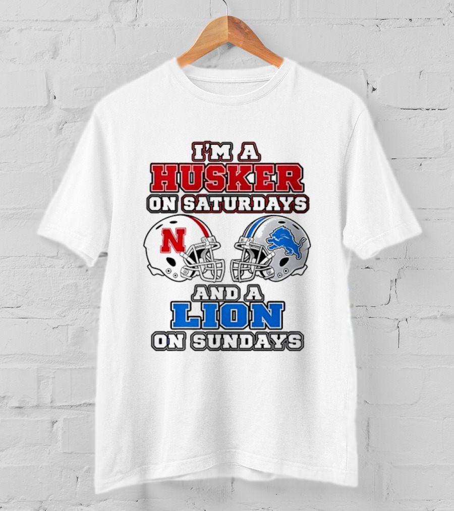 Husker On Saturdays And Lion On Sundays Football Helmets T-Shirt