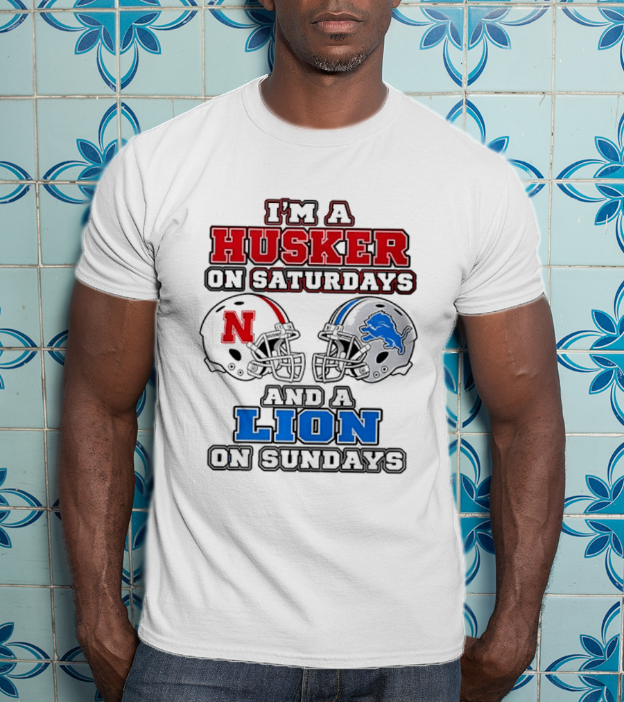 Husker On Saturdays And Lion On Sundays Football Helmets T-Shirt
