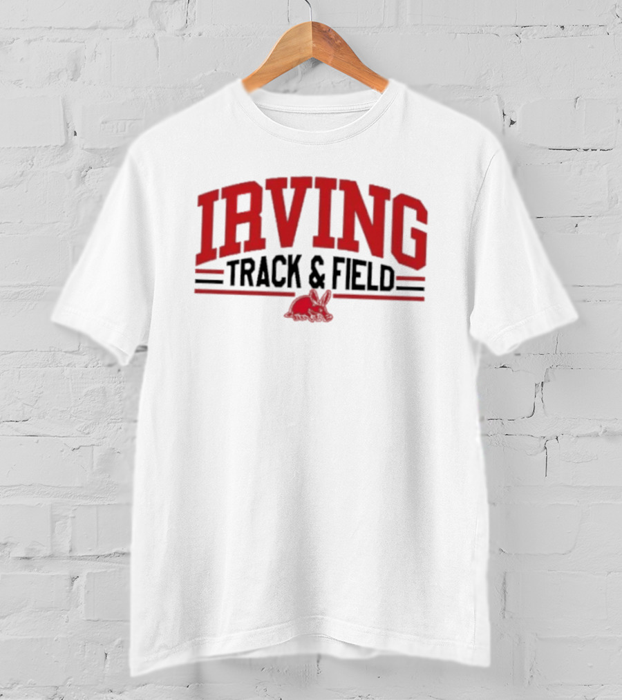 Irving Track And Field Retro Style Red Text With Bunny T-Shirt