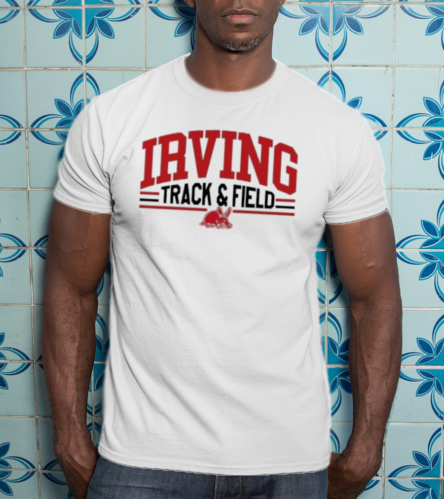 Irving Track And Field Retro Style Red Text With Bunny T-Shirt