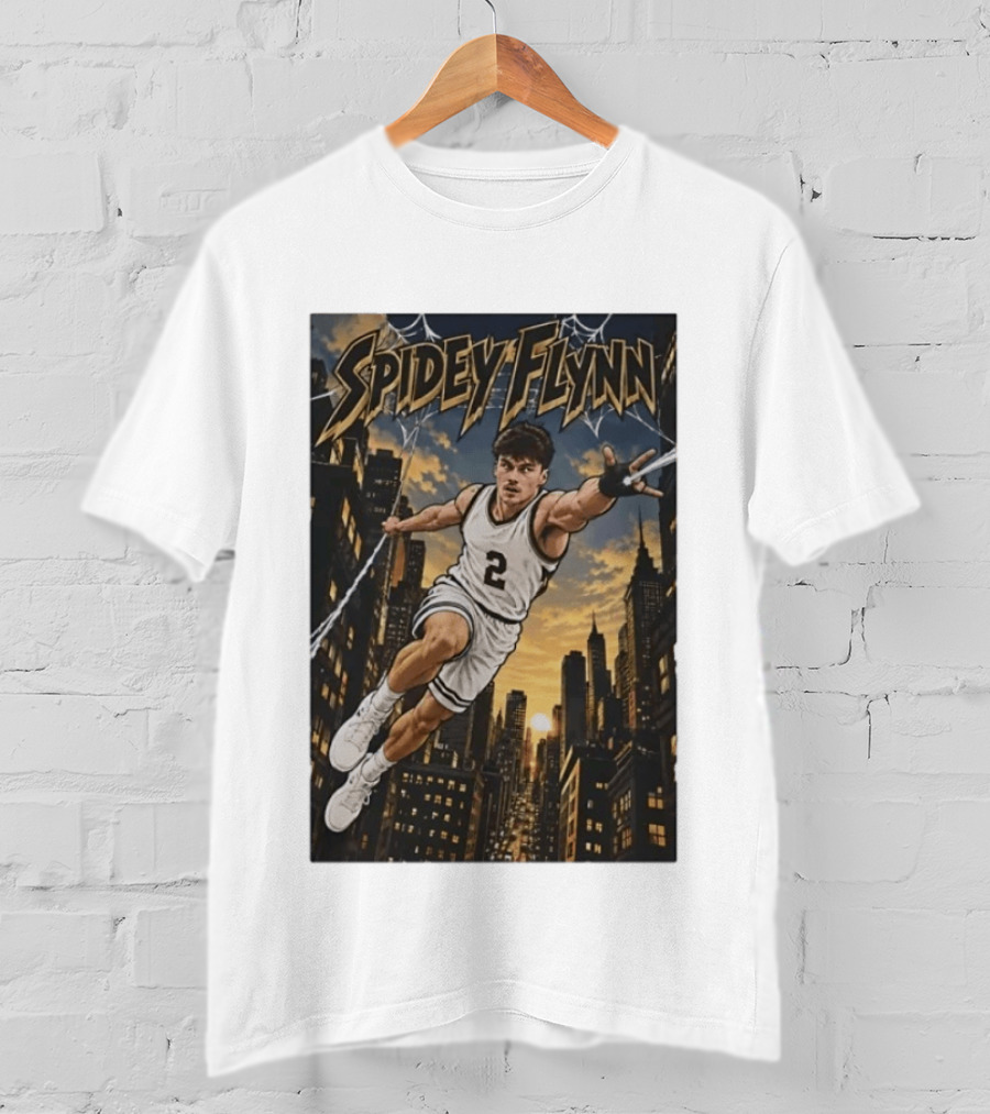 Spidey Flynn Basketball Superhero City Skyline Action T-Shirt