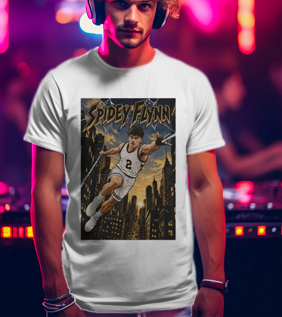 Spidey Flynn Basketball Superhero City Skyline Action T-Shirt