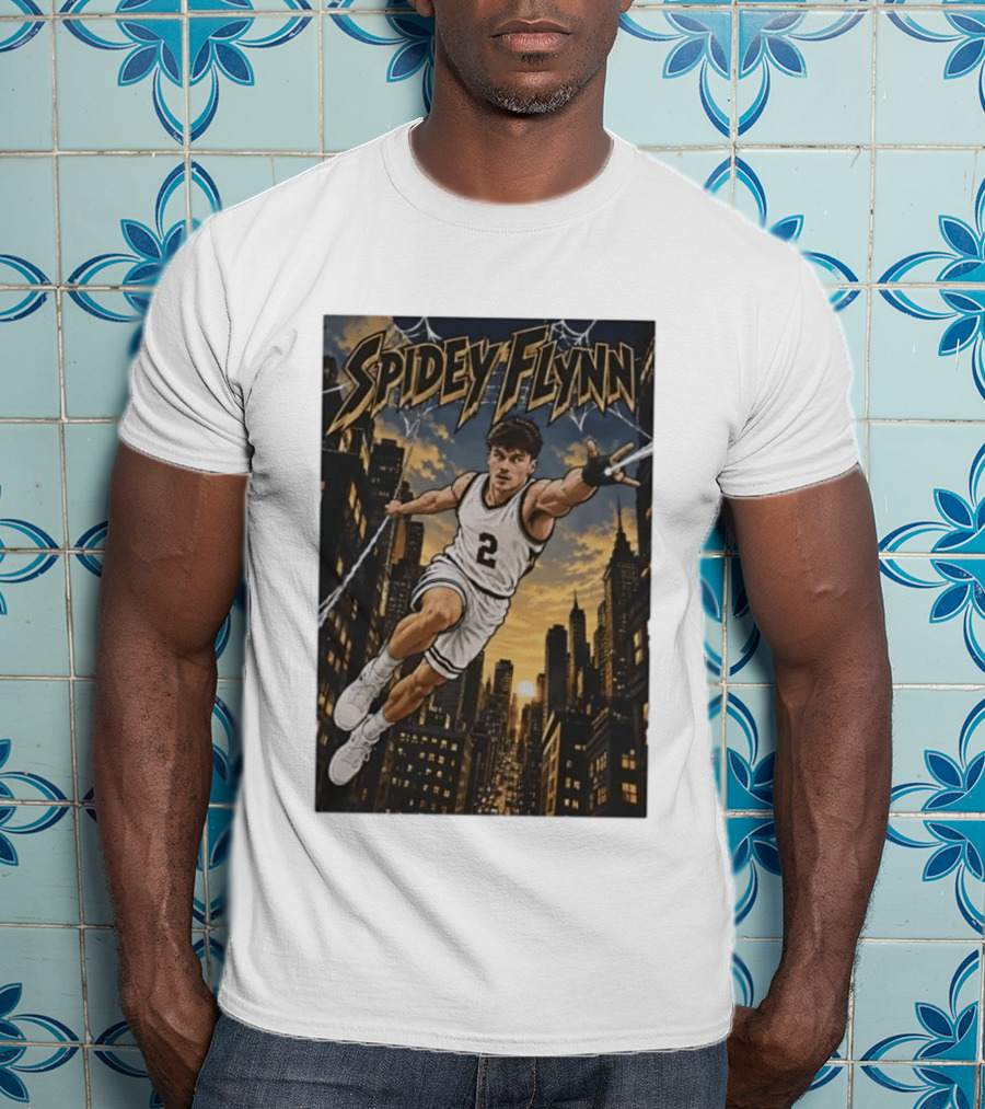Spidey Flynn Basketball Superhero City Skyline Action T-Shirt