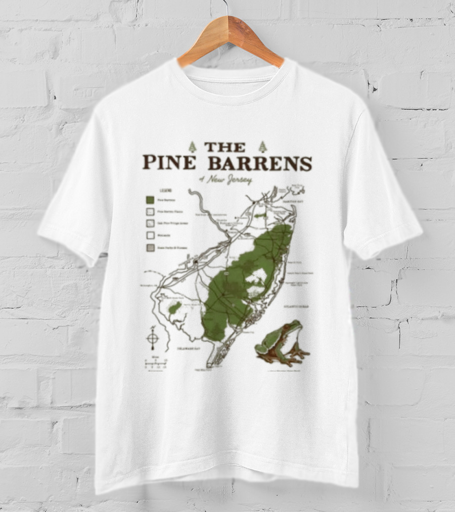 The Pine Barrens Of New Jersey Map Adventure Landmarks Forest Areas T-Shirt