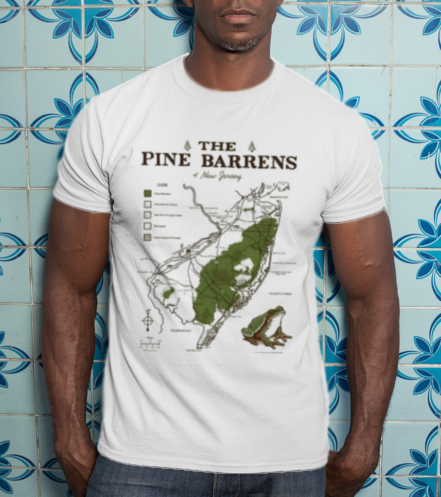 The Pine Barrens Of New Jersey Map Adventure Landmarks Forest Areas T-Shirt