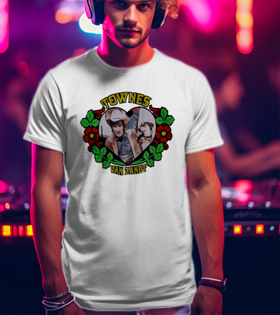 Townes Van Zandt Heart And Flowers Retro Folk T-Shirt
