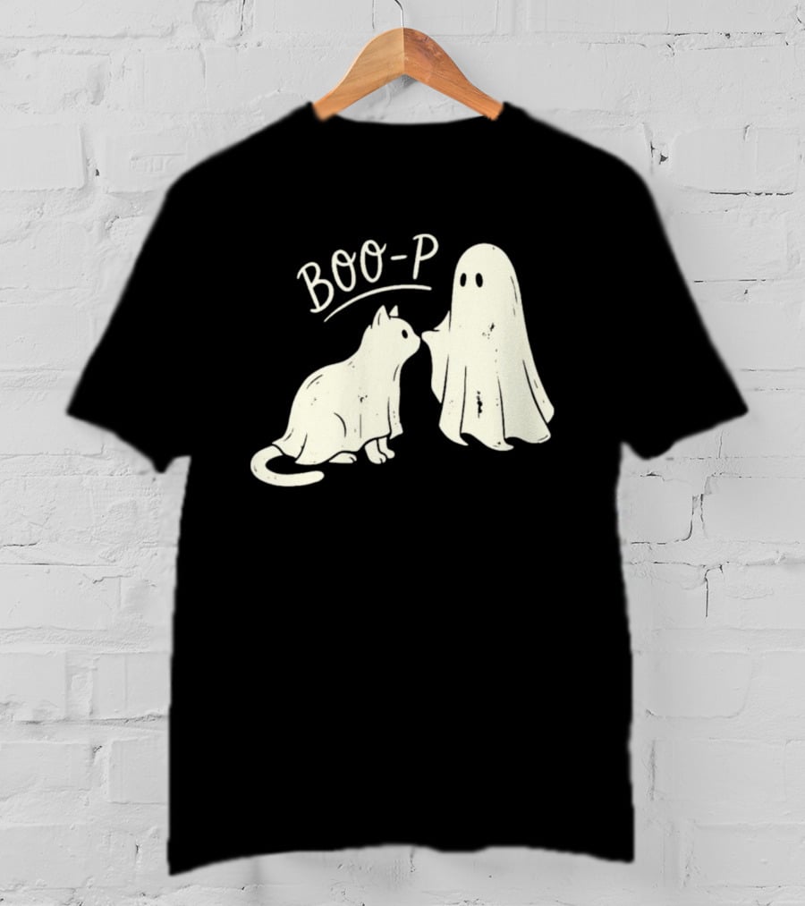 Boo P Humor Halloween Cat Ghost Playful Spirit And Feline Paw Interaction T-Shirt
