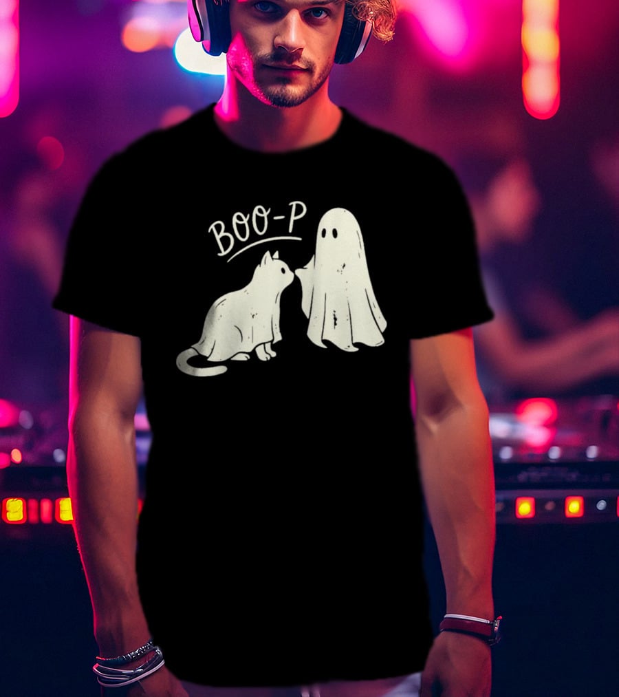 Boo P Humor Halloween Cat Ghost Playful Spirit And Feline Paw Interaction T-Shirt