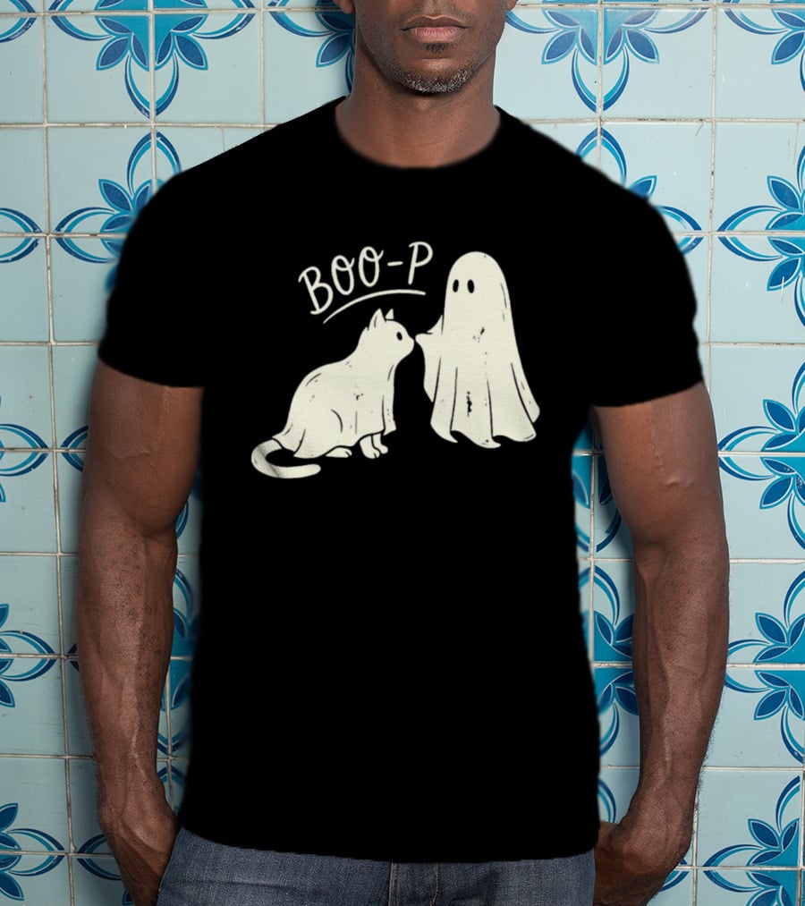 Boo P Humor Halloween Cat Ghost Playful Spirit And Feline Paw Interaction T-Shirt