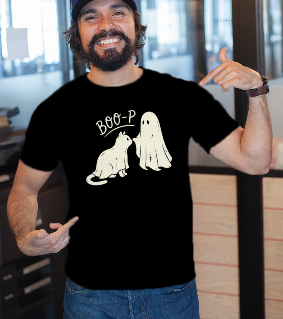 Boo P Humor Halloween Cat Ghost Playful Spirit And Feline Paw Interaction T-Shirt
