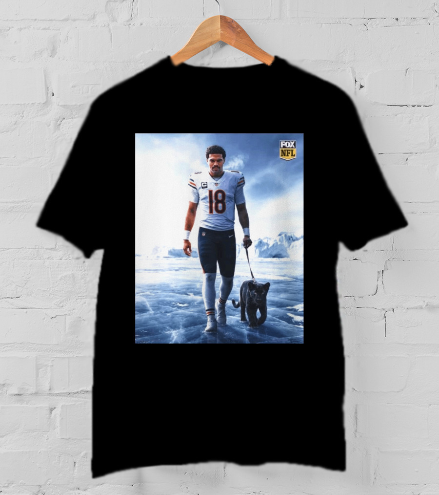 Chicago Bears QB #18 Arctic Panther Fox NFL Icy Football Player Black Panther T-Shirt