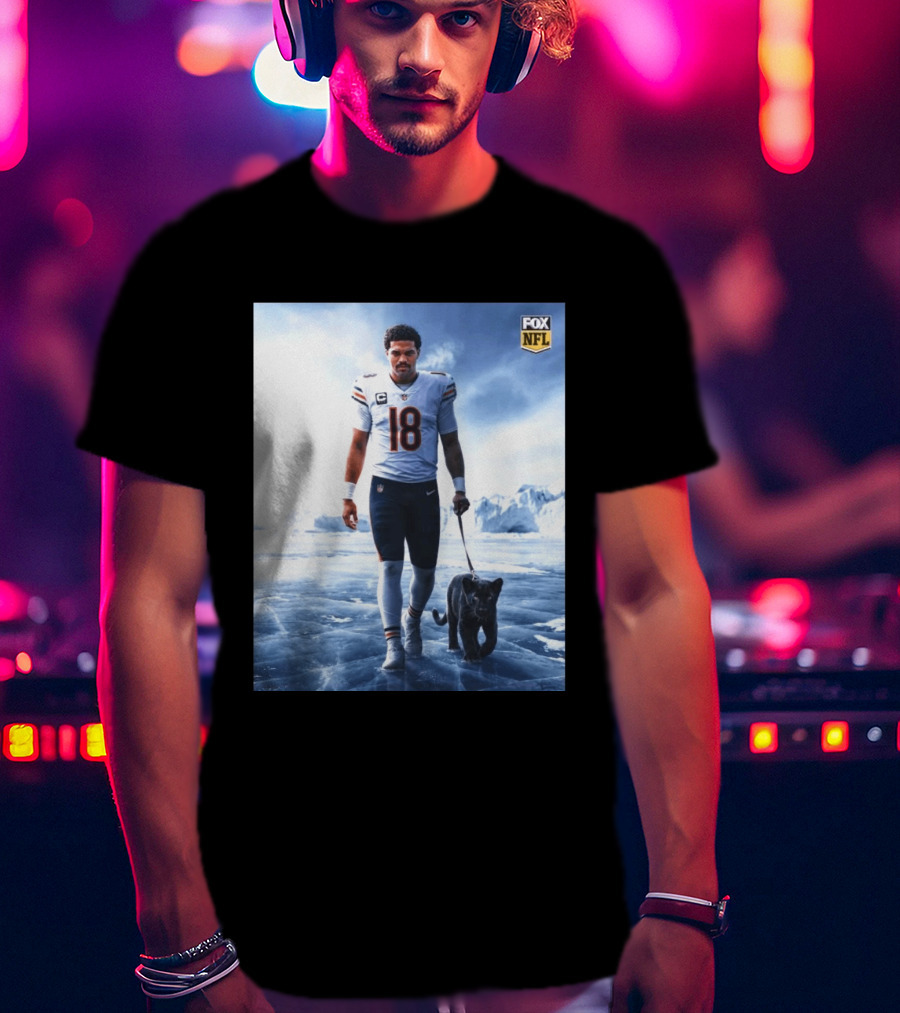 Chicago Bears QB #18 Arctic Panther Fox NFL Icy Football Player Black Panther T-Shirt