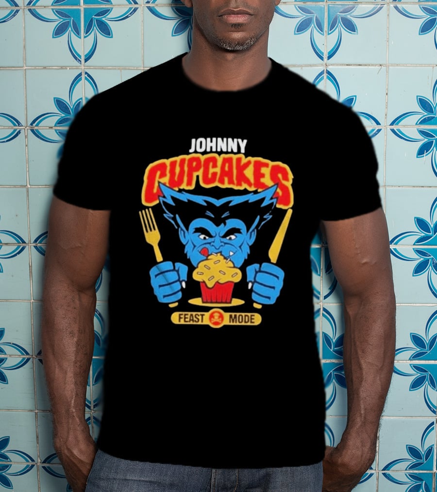 Johnny Cupcakes Feast Mode Blue Wolverine Eating Cupcake T-Shirt