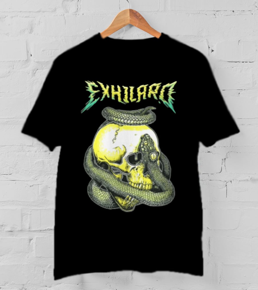 Exhilaro Venomous Serpent Coiled Around Yellow Human Skull T-Shirt