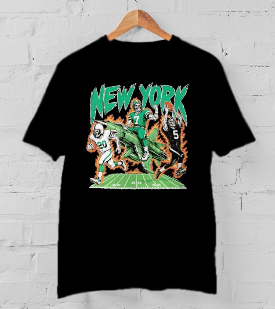 New York Jets Skeleton Football Players With Jet And Field T-Shirt