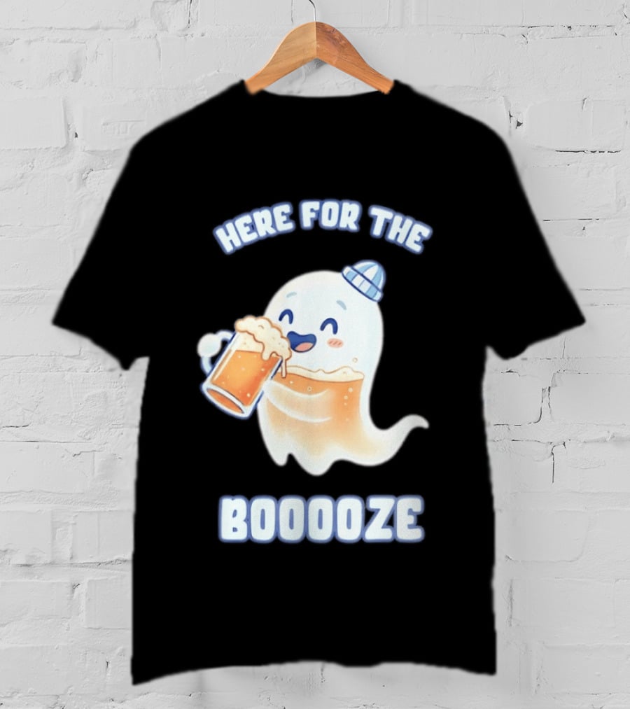 Here For The Booooze Ghost Drinking Beer Fun Halloween T-Shirt