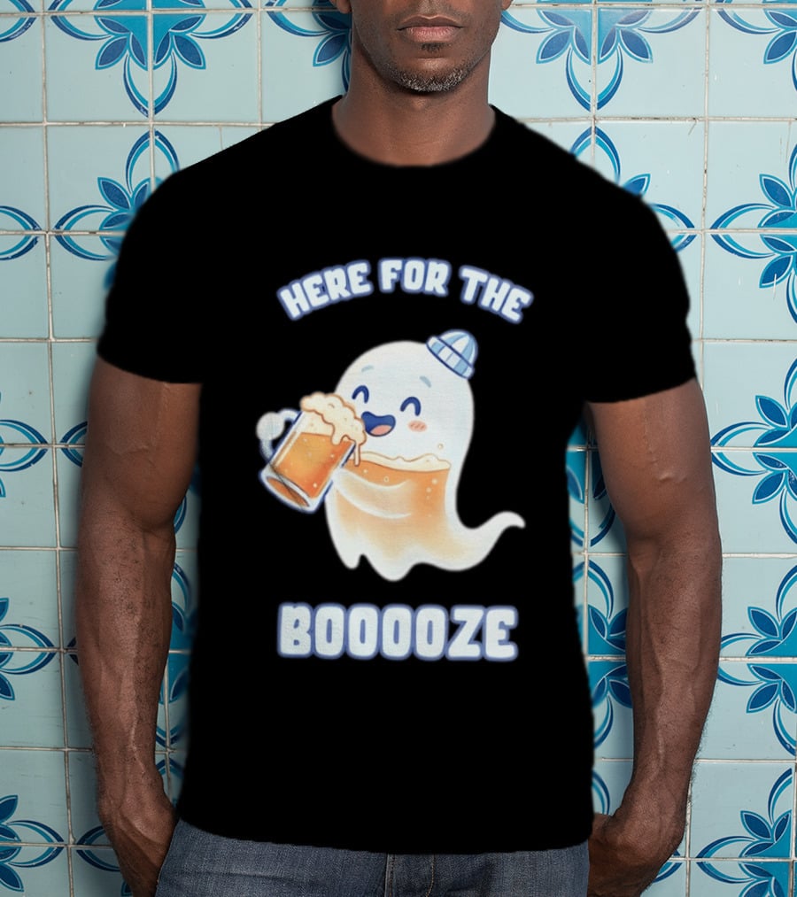 Here For The Booooze Ghost Drinking Beer Fun Halloween T-Shirt
