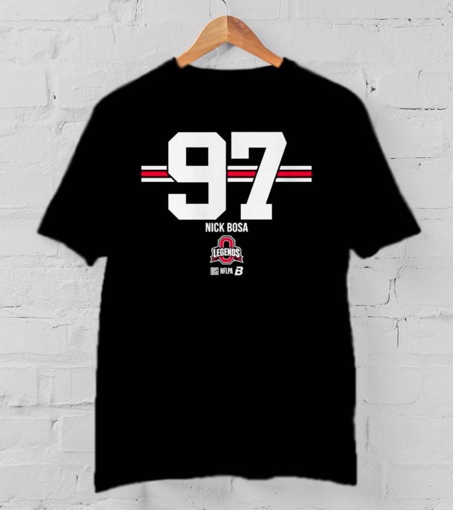 Ohio State Buckeyes Nick Bosa 97 Scarlet Gray Stripes T-Shirt
