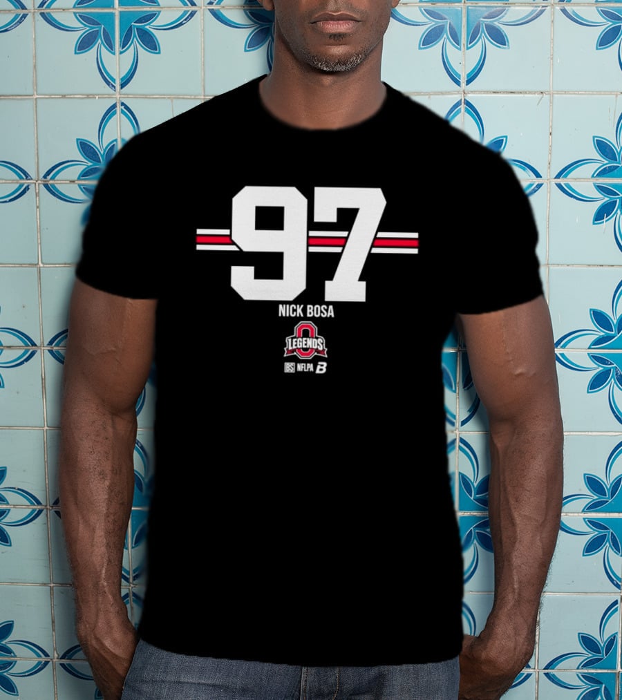 Ohio State Buckeyes Nick Bosa 97 Scarlet Gray Stripes T-Shirt