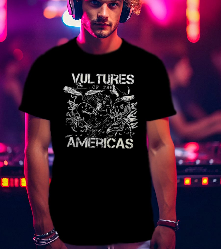 Vultures Of The Americas Distressed Birds Sketch Heads Flying T-Shirt
