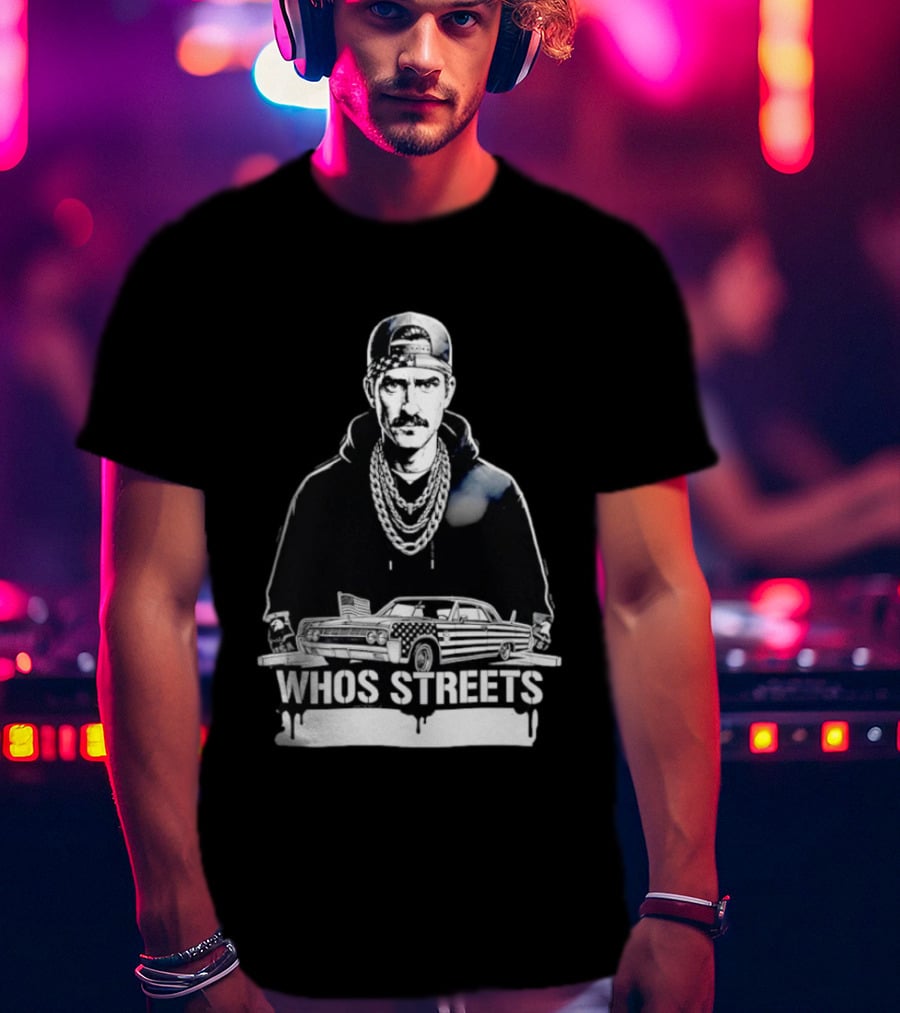 Whos Streets American Flag Car And Man Street Chain Hip Hop Culture T-Shirt