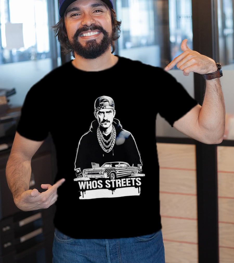 Whos Streets American Flag Car And Man Street Chain Hip Hop Culture T-Shirt