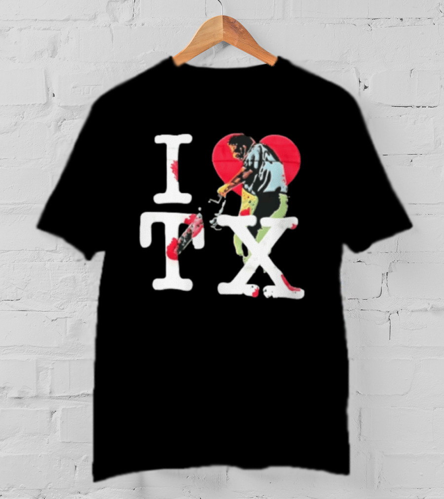 I Love Tx Leatherface Chainsaw Heart Blood Splatter T-Shirt