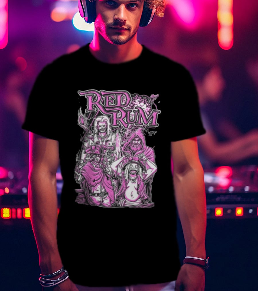 Red Rum Pink Pirate Crew Captain Hooded Wizard Comic Line T-Shirt