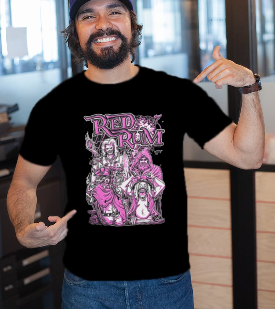 Red Rum Pink Pirate Crew Captain Hooded Wizard Comic Line T-Shirt
