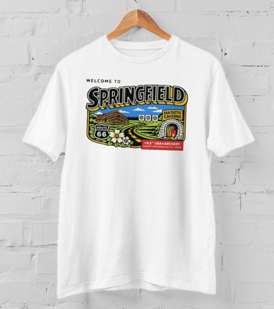 Welcome To Springfield Route 66 Fantastic Caverns 142nd USA Archery Target Nationals U.S. Open T-Shirt