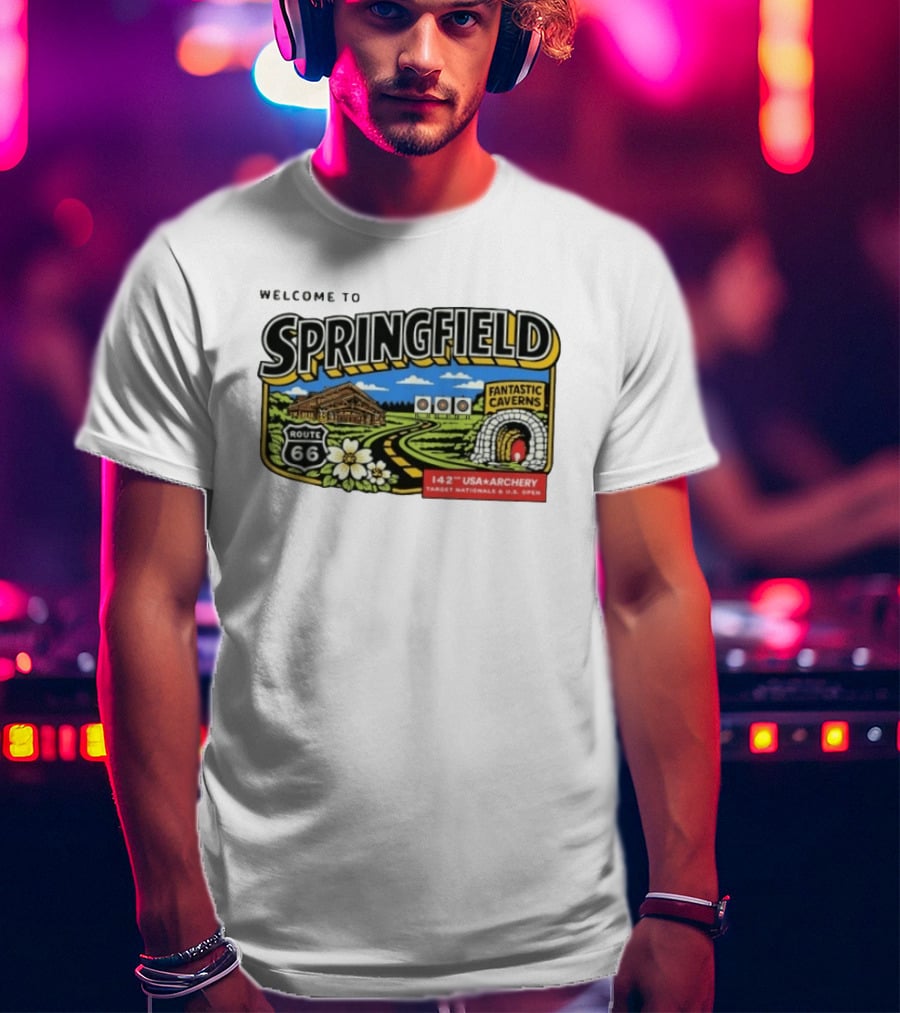 Welcome To Springfield Route 66 Fantastic Caverns 142nd USA Archery Target Nationals U.S. Open T-Shirt