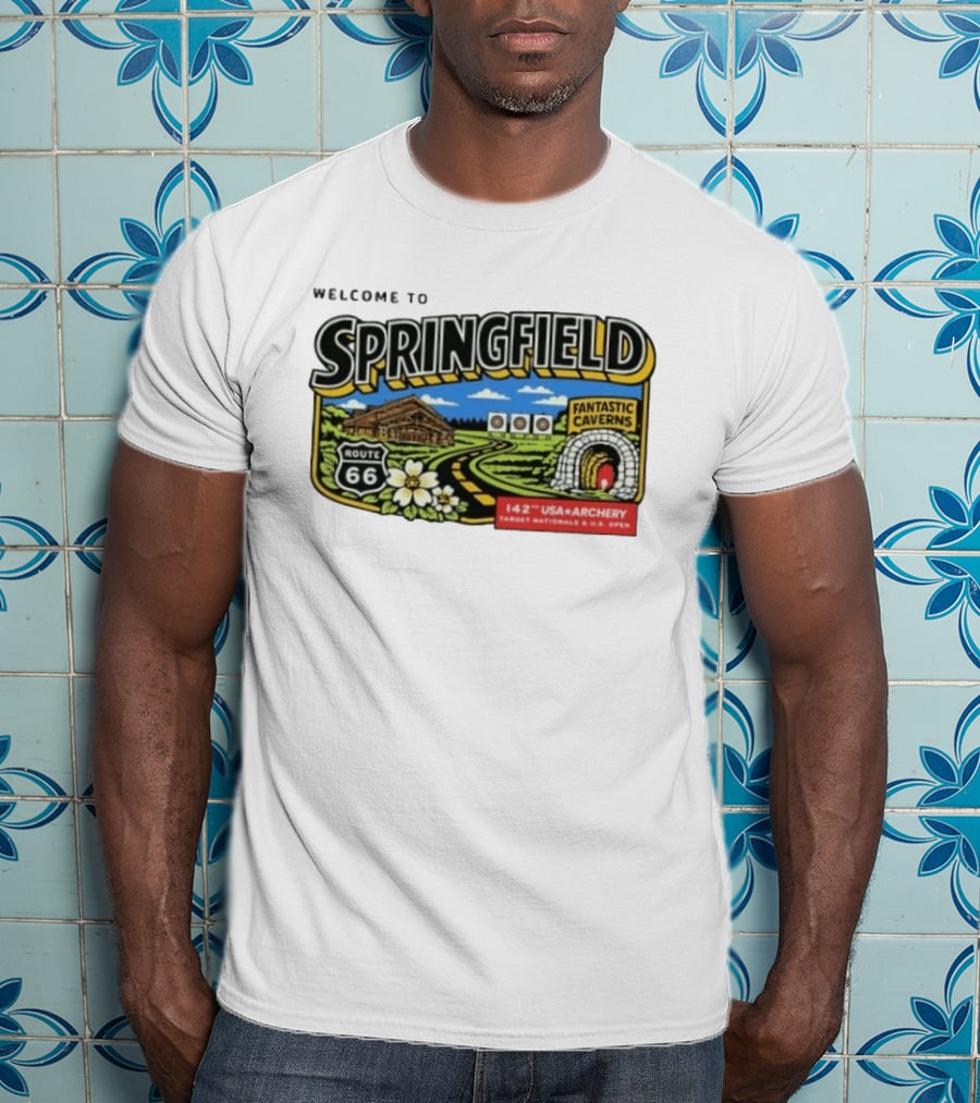 Welcome To Springfield Route 66 Fantastic Caverns 142nd USA Archery Target Nationals U.S. Open T-Shirt