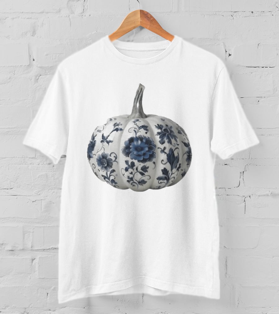 Blue Floral Porcelain Pumpkin China Blue Pumpkin Decor T-Shirt