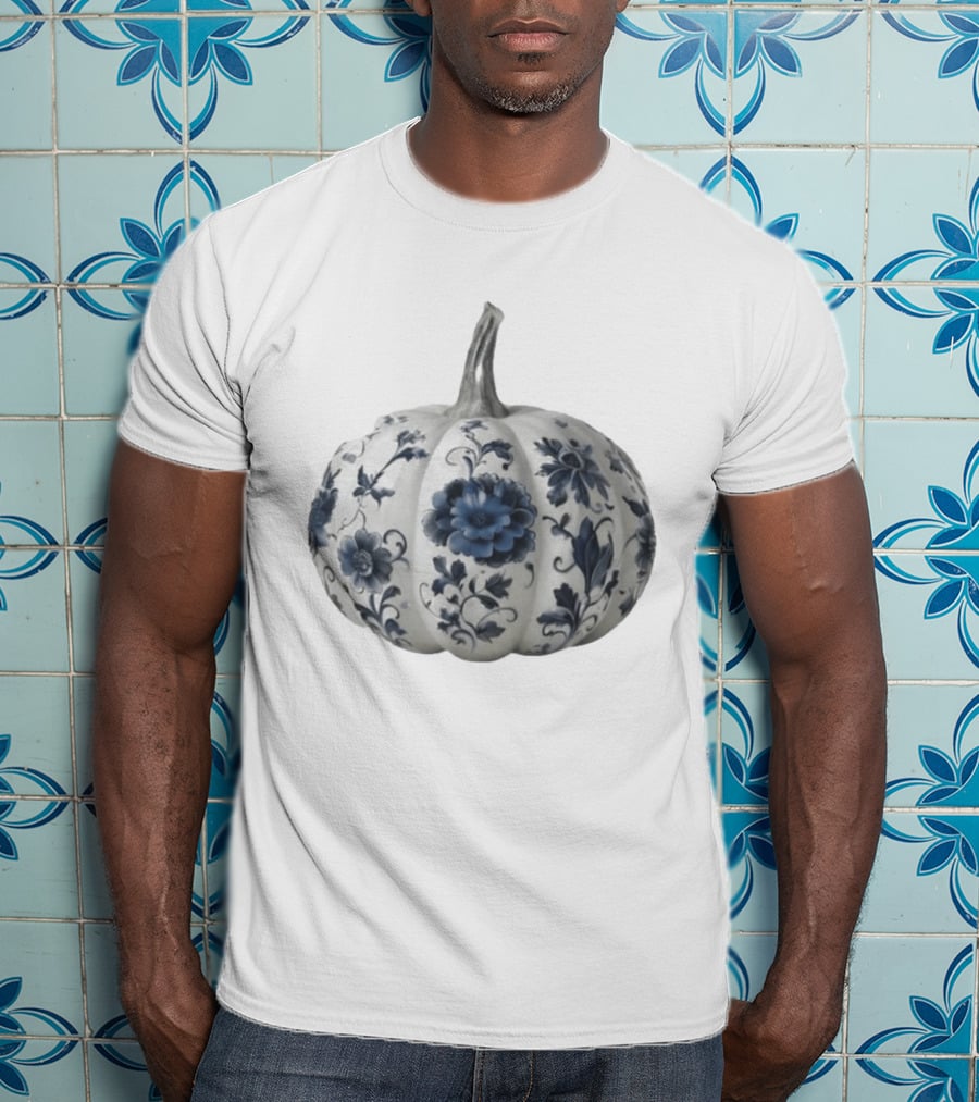 Blue Floral Porcelain Pumpkin China Blue Pumpkin Decor T-Shirt