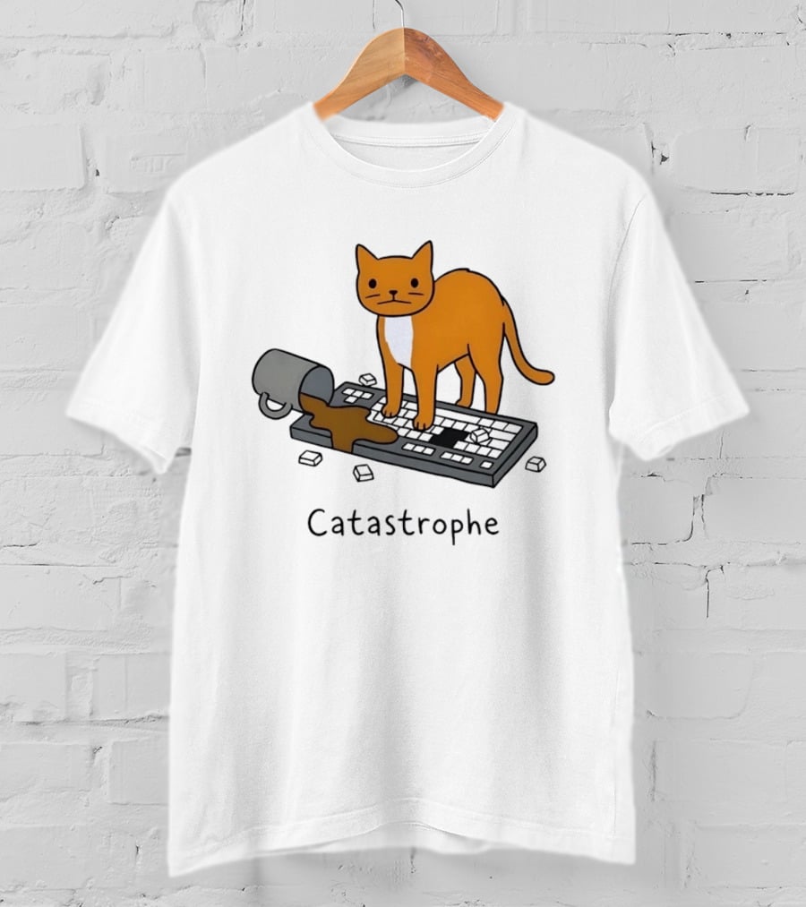 Catastrophe Orange Cat Spilling Coffee On Keyboard T-Shirt