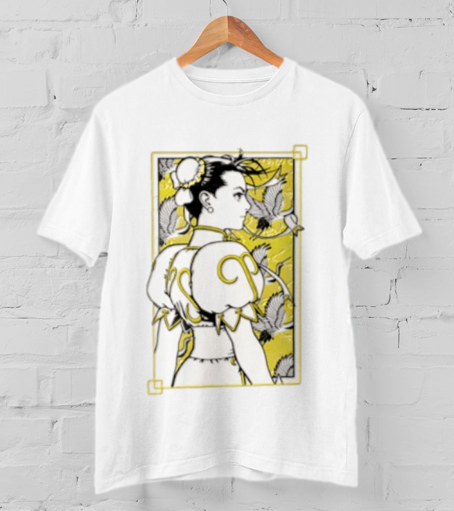 Chun Li Profile Flying Cranes Yellow Frame Line T-Shirt