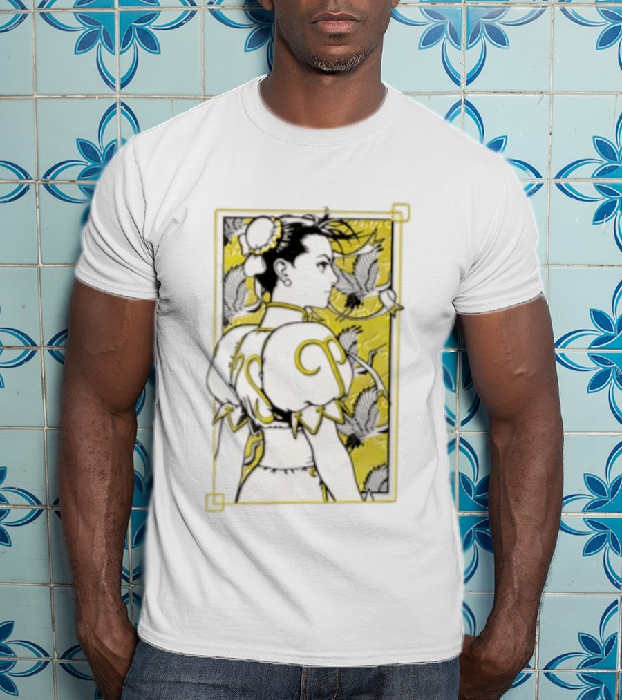 Chun Li Profile Flying Cranes Yellow Frame Line T-Shirt
