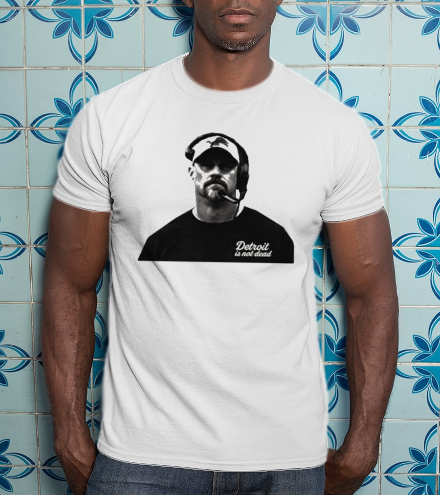Dan Campbell 2026 Detroit Is Not Dead Headset Coach Monochrome Detroit Football T-Shirt