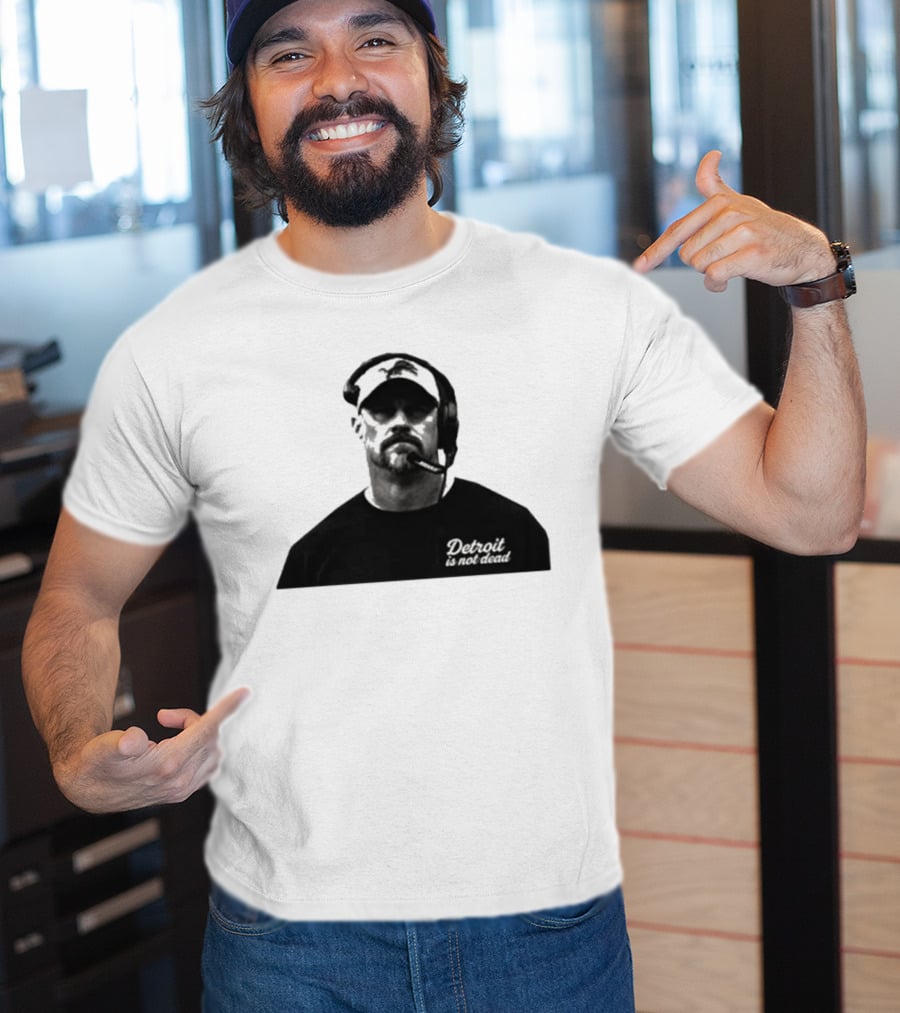 Dan Campbell 2026 Detroit Is Not Dead Headset Coach Monochrome Detroit Football T-Shirt