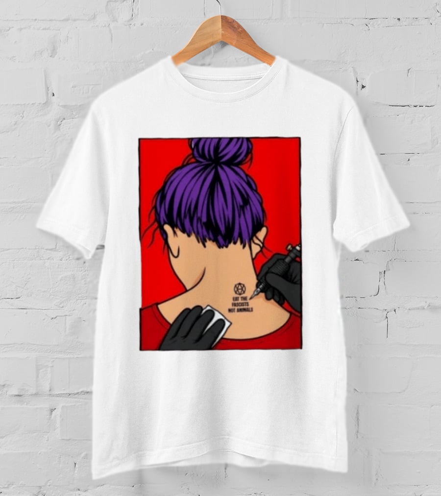 Eat The Fascists Not Animals Tattoo Anarchist Purple Hair Red T-Shirt