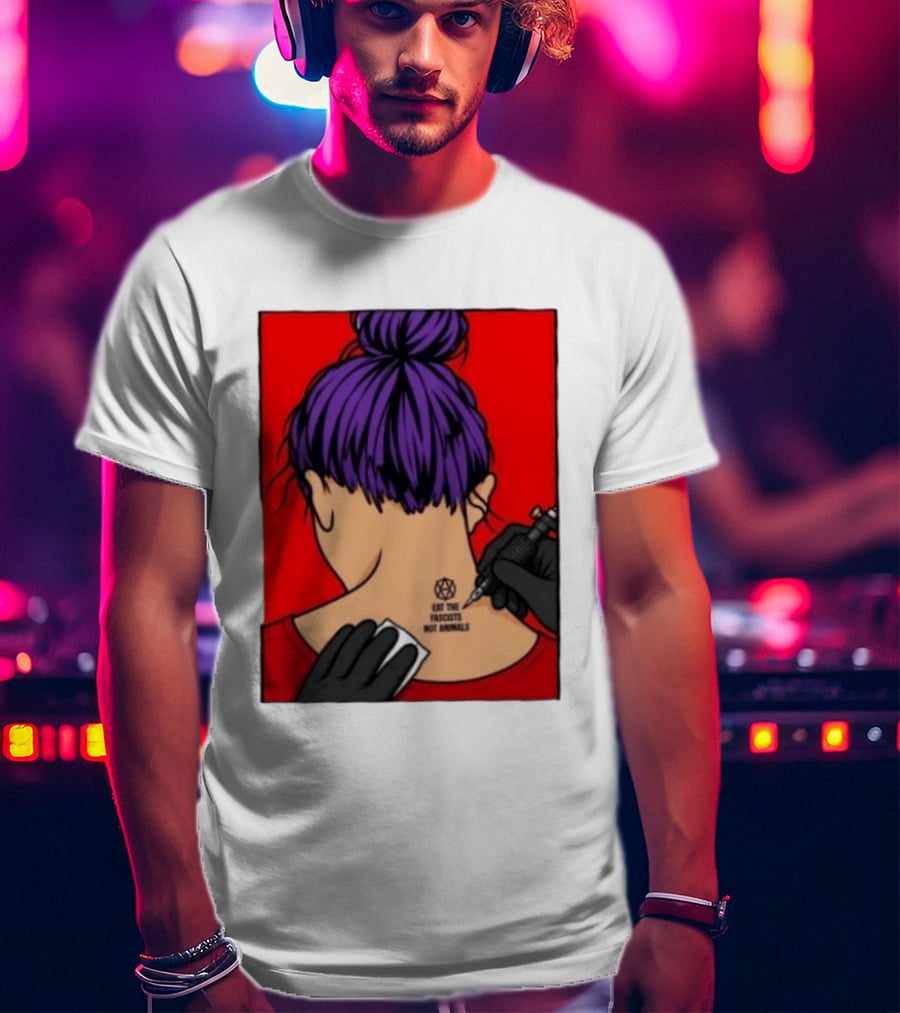 Eat The Fascists Not Animals Tattoo Anarchist Purple Hair Red T-Shirt