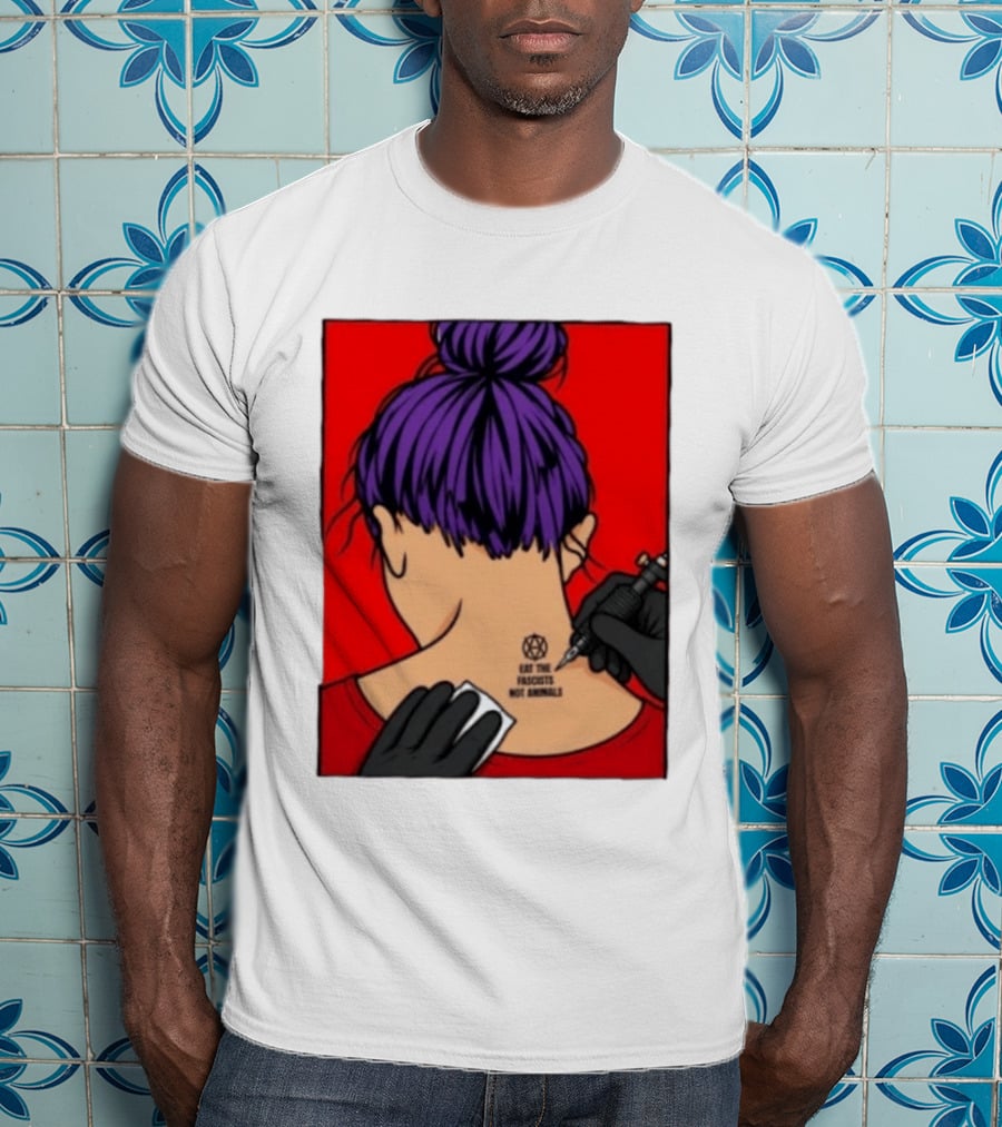 Eat The Fascists Not Animals Tattoo Anarchist Purple Hair Red T-Shirt