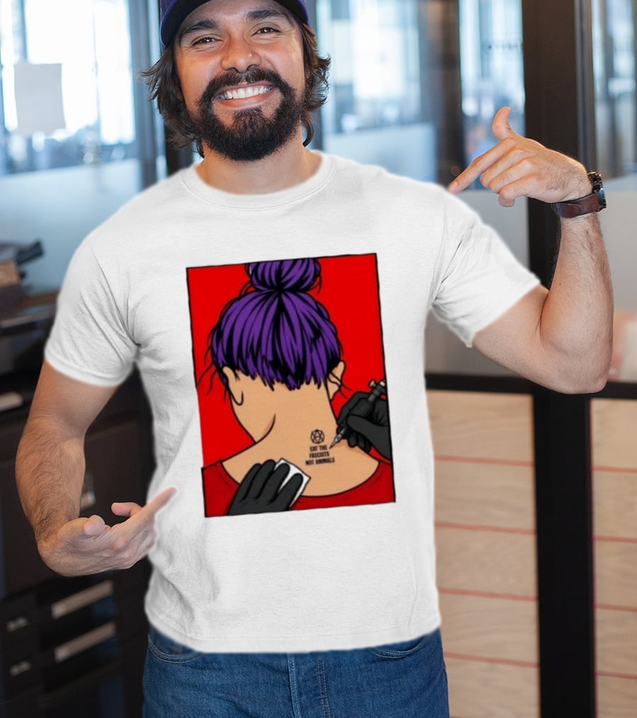 Eat The Fascists Not Animals Tattoo Anarchist Purple Hair Red T-Shirt