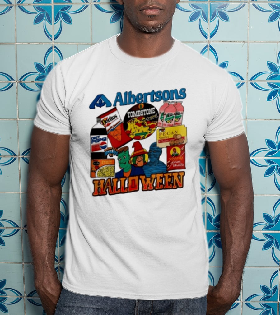 Albertsons Halloween Frankenstein Witch Mummy Featuring Diet Pepsi Doritos Tombstone Pizza T-Shirt
