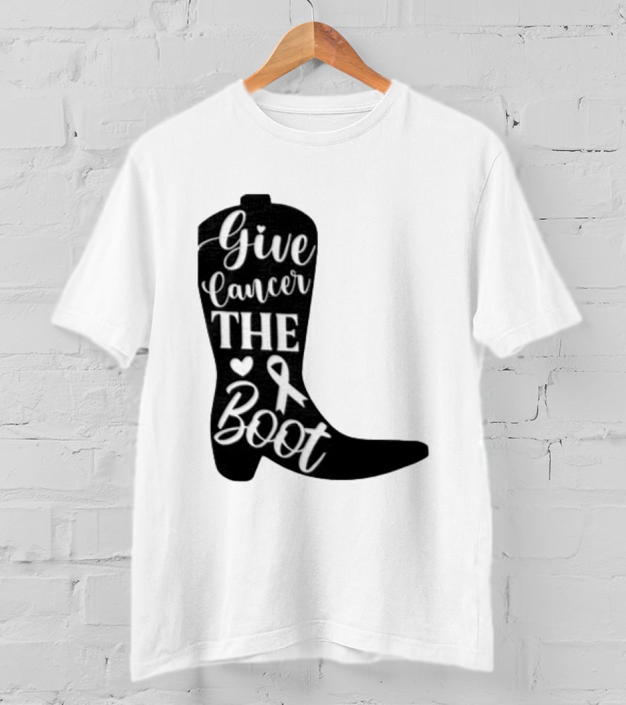 Give Cancer The Boot Awareness Ribbon Western Cowboy Boot T-Shirt