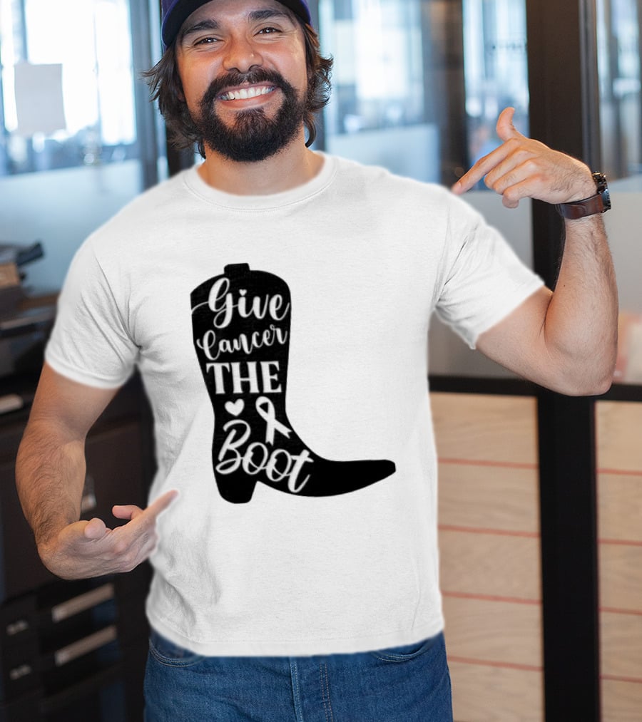 Give Cancer The Boot Awareness Ribbon Western Cowboy Boot T-Shirt